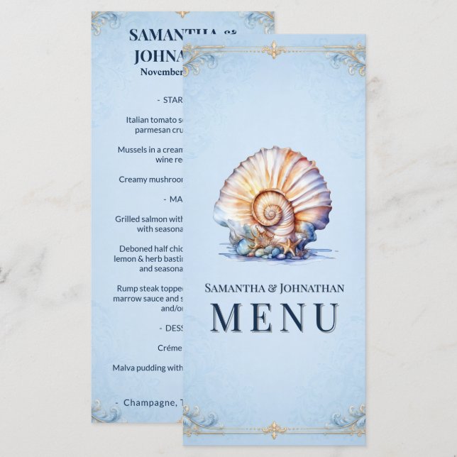 Seashell luxury beach menu vintage shell (Front/Back)