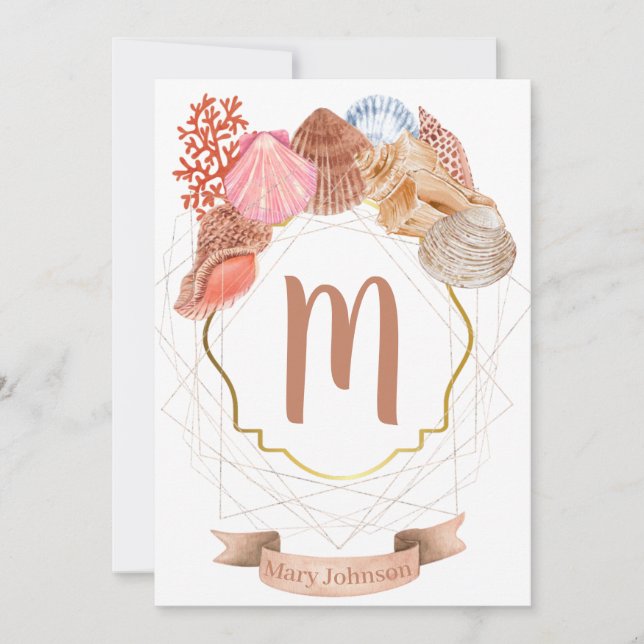Seashell Monogram Crest Notecard  (Front)