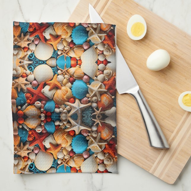Seashell Mosaic Sherpa Throw Tea Towel (Quarter Fold)