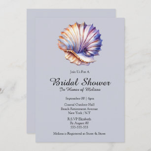 Seashell nautical beach bridal shower dusty blue invitation