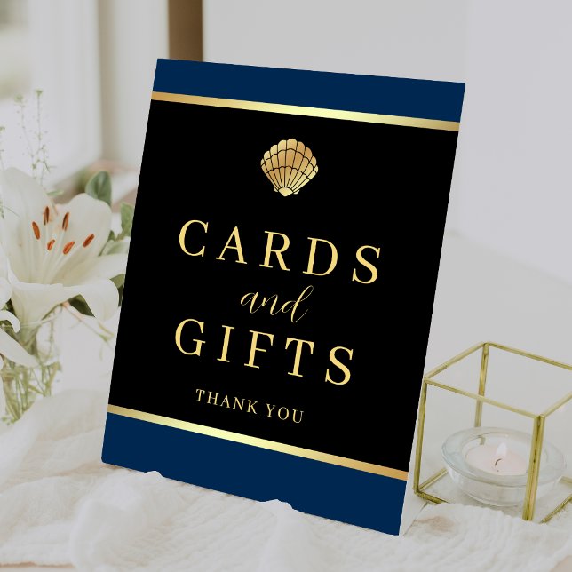 Seashell Nautical Theme Wedding Cards and Gifts Pedestal Sign (Creator Uploaded)