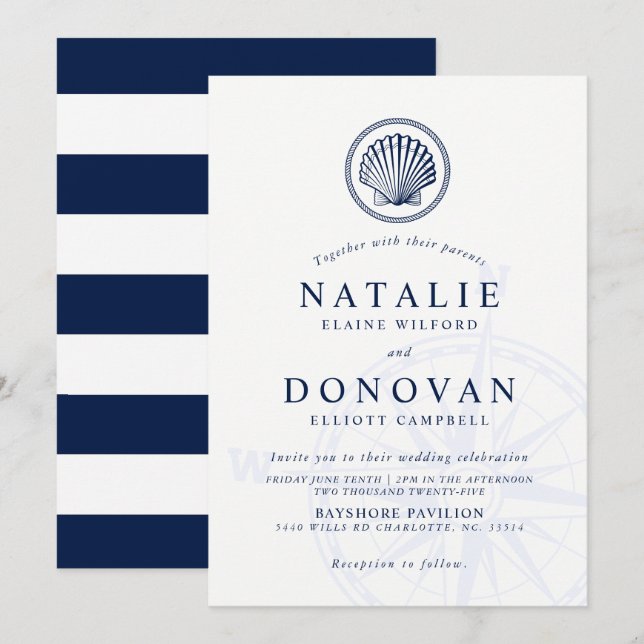 Seashell Nautical Wedding Invitation (Front/Back)