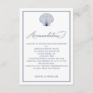 Seashell Navy Blue Beach Wedding Accommodations Enclosure Card