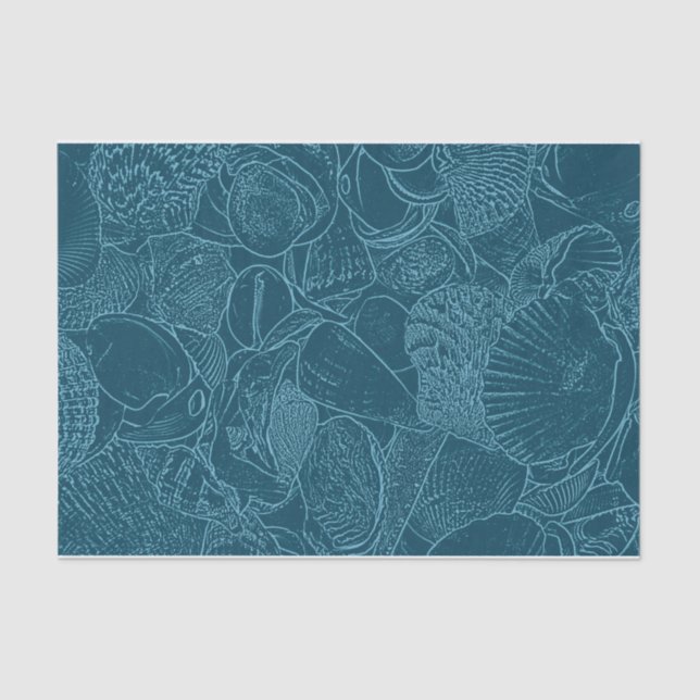 Seashell Ocean Beach Dusty Blue Sketch Art Tissue Paper (Front)