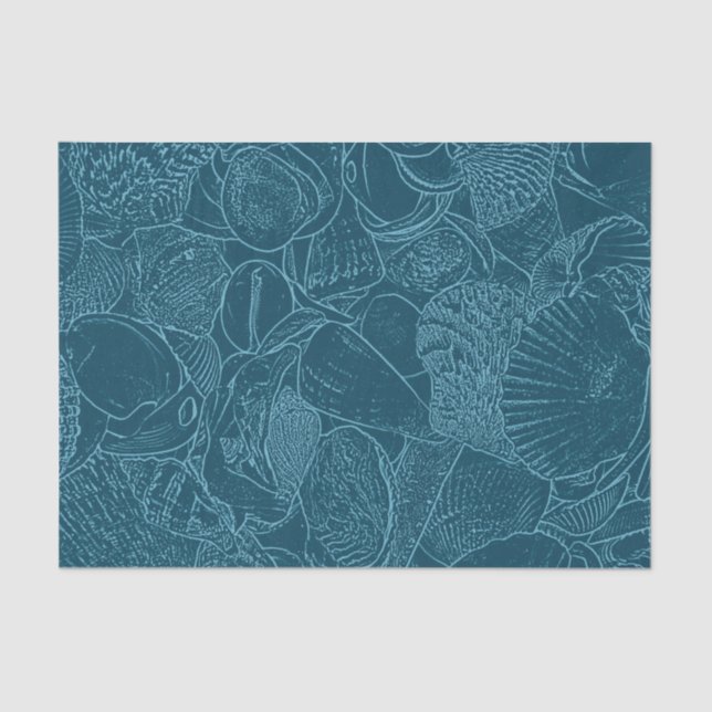 Seashell Ocean Beach Dusty Blue Sketch Art Tissue Paper (Front)