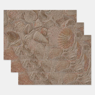 Seashell Ocean Beach Gold Sepia Elegant Decoupage Wrapping Paper Sheet