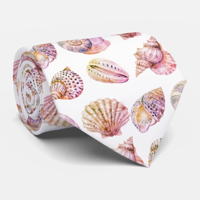 Seashell Ocean Nautical Pattern Neck Tie (Rolled)