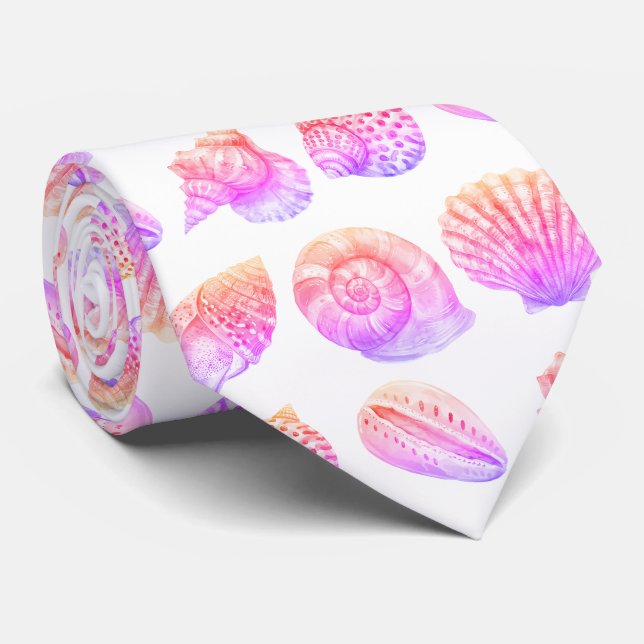 Seashell Ocean Nautical Pattern Neck Tie (Rolled)