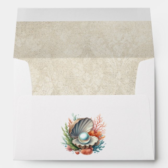 Seashell & Ocean Theme Little Pearl Baby Shower Envelope (Back (Bottom))