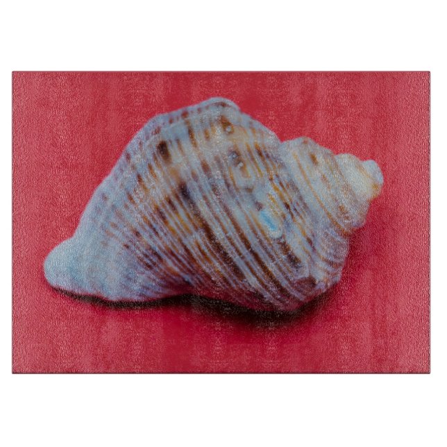 Seashell on a red background cutting board (Front)