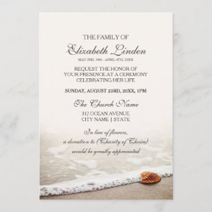 Seashell on the Beach Memorial Service Invitation