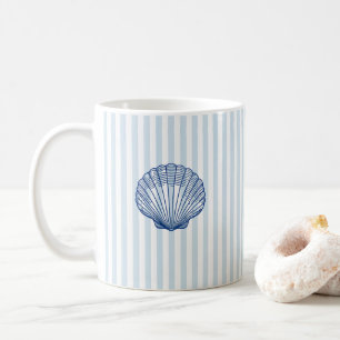 Seashell Painting Clamshell Nautical Stripe  Coffee Mug