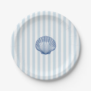 Seashell Painting Nautical Stripe  Paper Plate