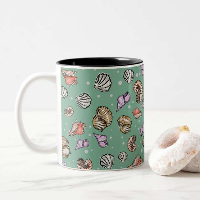 Seashell Pattern on a Mug (With Donut)