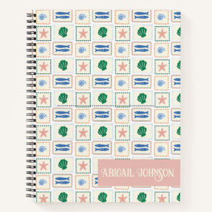 Seashell Pattern Personalise Coastal Boho Notebook