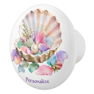 Seashell Pearl Ocean Beach Home Accent Ceramic Knob