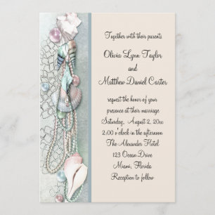 Seashell Pearls Elegant Beach Wedding Invitation