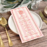 Seashell Pink Stripe Tropical Wedding Menu<br><div class="desc">Seashell line drawing pattern over pink stripe background.  Red and hand drawn frame.</div>