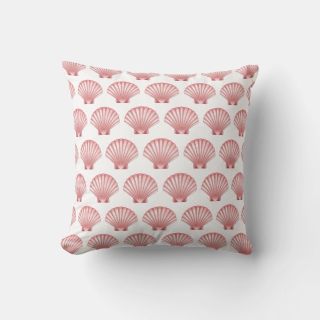 Seashell Pink White Coral Shell Beach Nautical Cushion (Front)