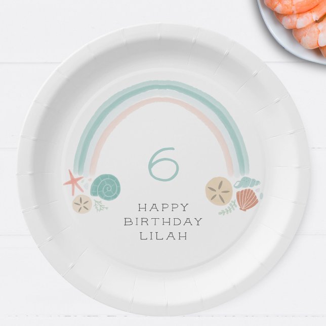 Seashell Rainbow Nautical Birthday Party Paper Plate (Creator Uploaded)