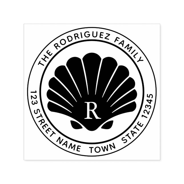 Seashell Round Address Self Inking Rubber Stamp (Design)