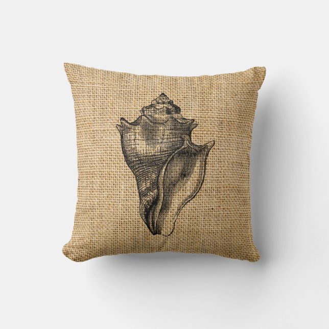 Seashell Rustic Burlap Custom Accent Pillows (Front)