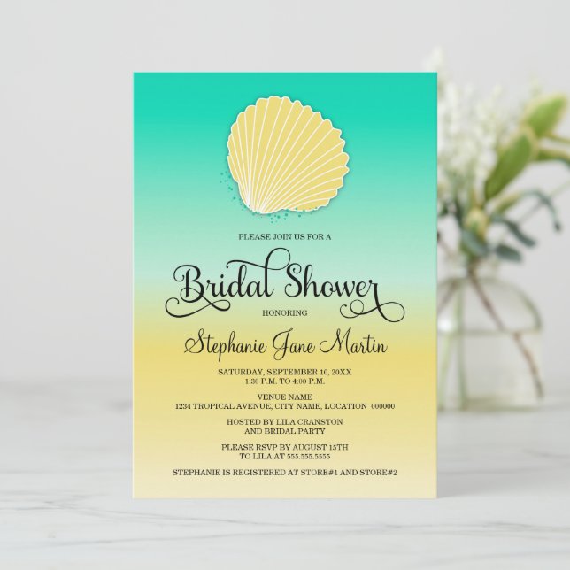 Seashell Sand & Sea Colour Ombre Bridal Shower Invitation (Standing Front)