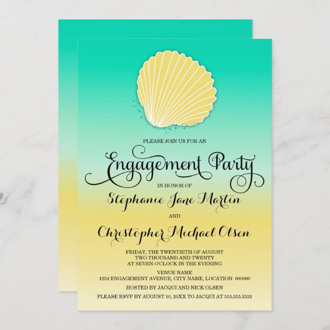 Seashell Sand & Sea Colour Ombre Engagement Party Invitation (Front/Back)