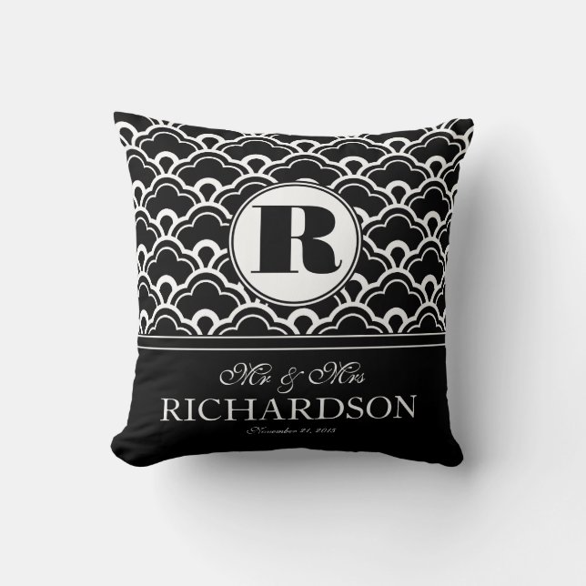 Seashell Scallop Pattern Monogram Mr and Mrs Cushion (Front)