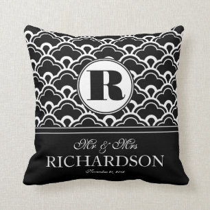 Seashell Scallop Pattern Monogram Mr and Mrs Cushion