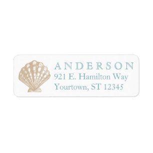 Seashell Scallop Tan/Aqua Beach Return Address