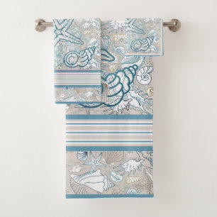 Seashell Scene with Taupe Background Bath Towel