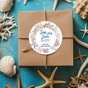 Seashell Sea You Soon Baby Shower Classic Round Sticker