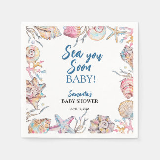 Seashell Sea You Soon Baby Shower Napkin