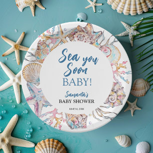 Seashell Sea You Soon Baby Shower Paper Plate