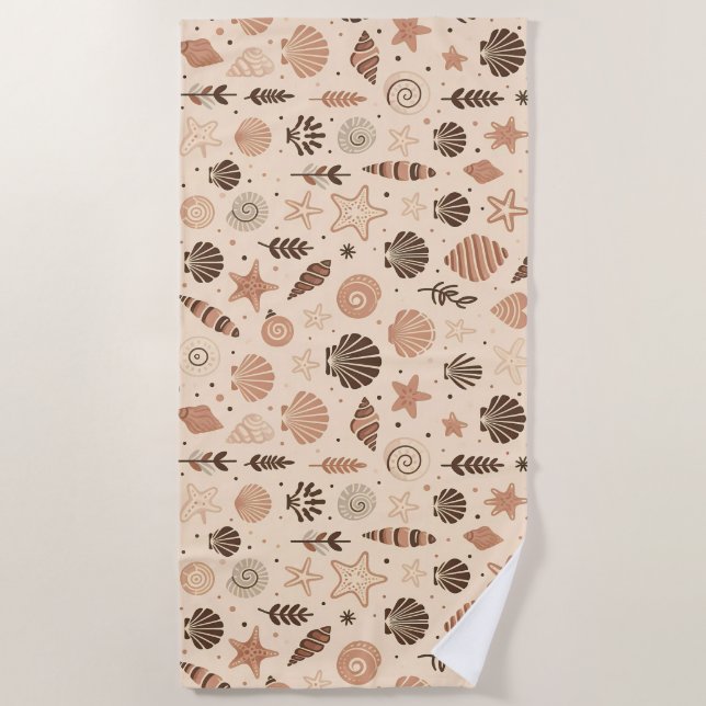 Seashell Seamless Pattern Beach Towel (Front)