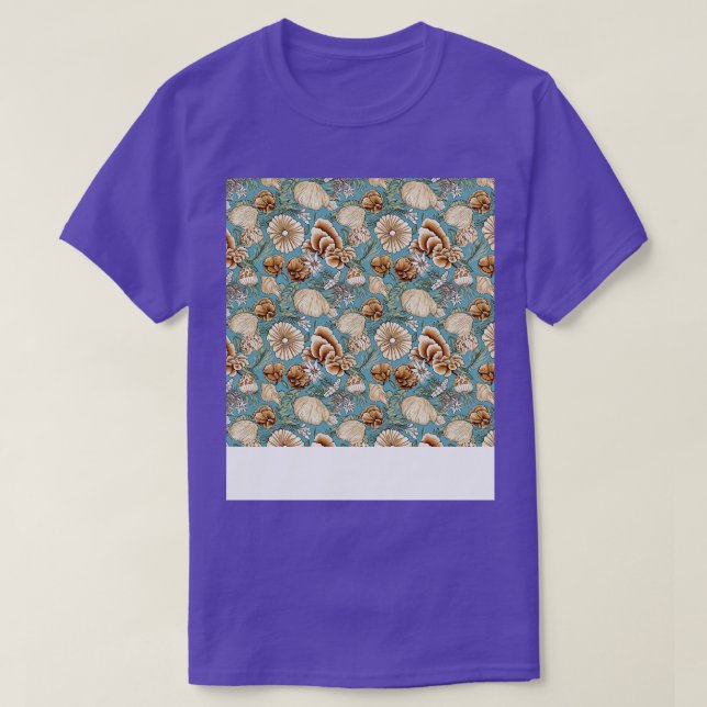 Seashell Seamless Pattern Sea Shell Clam Beach Sea T-Shirt (Design Front)