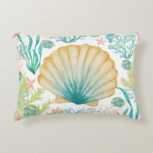 Seashell Seaweed Coral Fish  Decorative Cushion