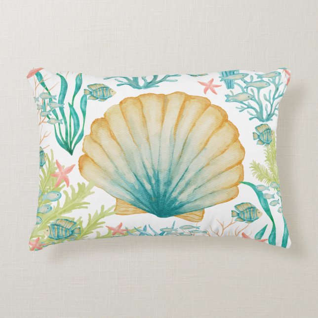 Seashell Seaweed Coral Fish  Decorative Cushion (Front)