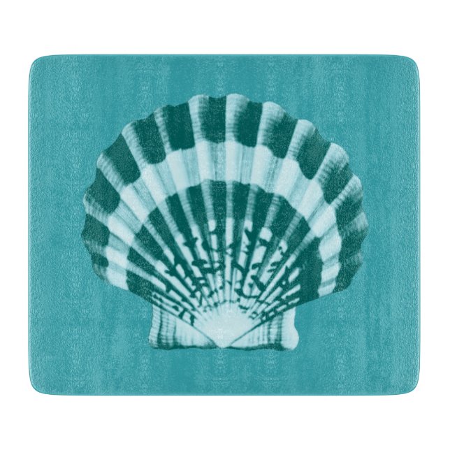 Seashell - Shades of teal blue Cutting Board (Front)