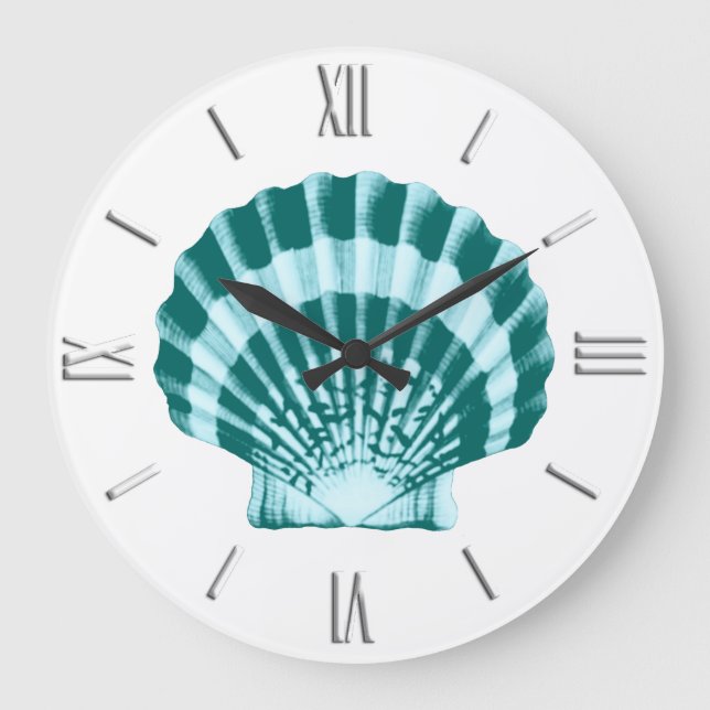 Seashell - Shades of teal blue Large Clock (Front)