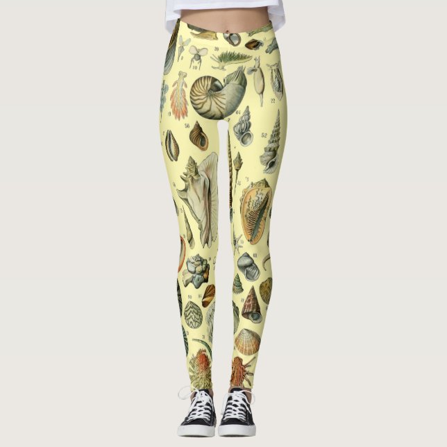 Seashell Shell Mollusk Clam Elegant Classic Art Leggings (Front)