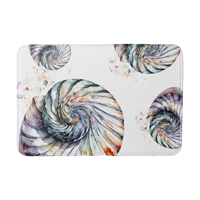 Seashell Shell Nautilus Design 357 Watercolor Bath Mat (Front)