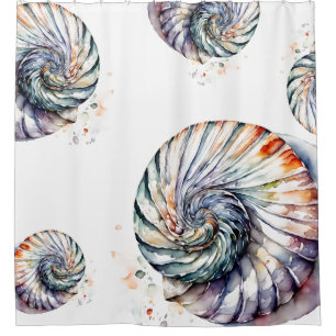 Seashell Shell Nautilus Design 357 Watercolor Shower Curtain