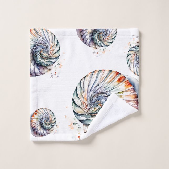 Seashell Shell Nautilus Design 357 Watercolor Wash Cloth (Wash Cloth)
