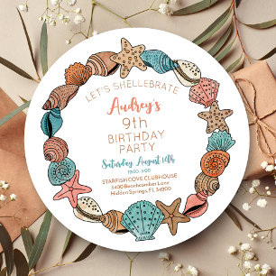 Seashell Shellebrate Circle Beach Birthday Party Invitation