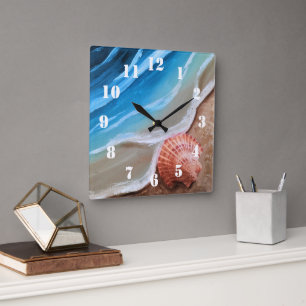 Seashell Shore Square Wall Clock