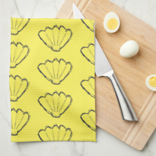 Seashell Sketch Drawing Pattern Tea Towel