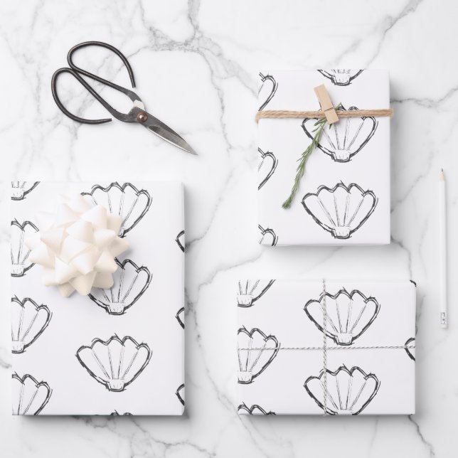 Seashell Sketch Drawing Pattern Wrapping Paper Sheet (Front)
