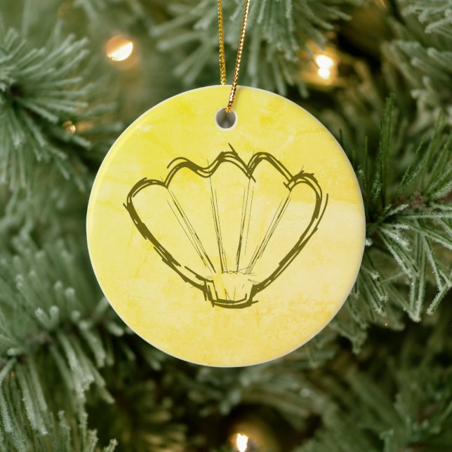 Seashell Sketch On Old Paper Ceramic Tree Decoration (Tree)